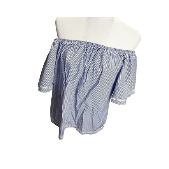 Lipslide Women Blouse Blue White Striped M Off The Shoulder Boho Spring - Picture 3 of 5